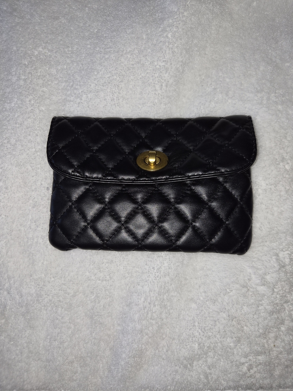 Black Belt-bag Quilted Leather Clutch with Turn-Lock
